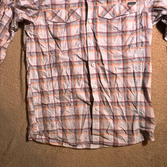 Columbia Men Small Gray White Orange Short‎ Sleeve Button Down Shirt (N) - Picture 5 of 7